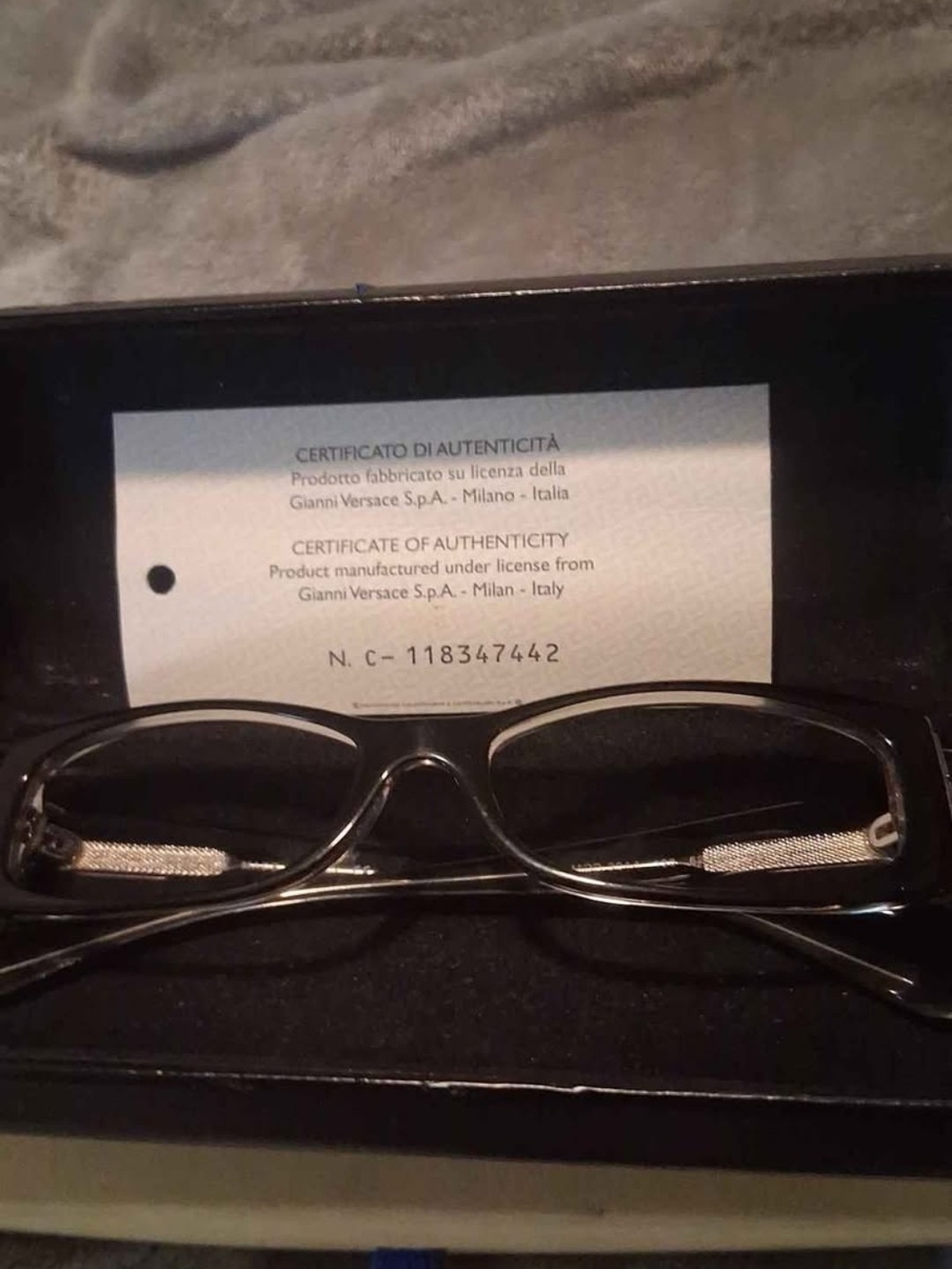 Versace Women’s Black Rectangular Optical Glasses with Silver Temple Detail